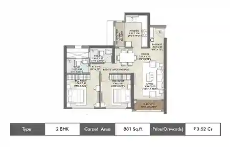 2 BHK-881 SqFt