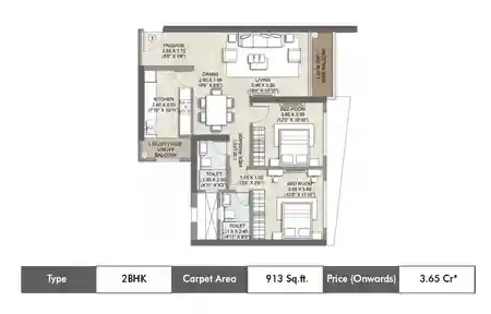 2 BHK-913 SqFt